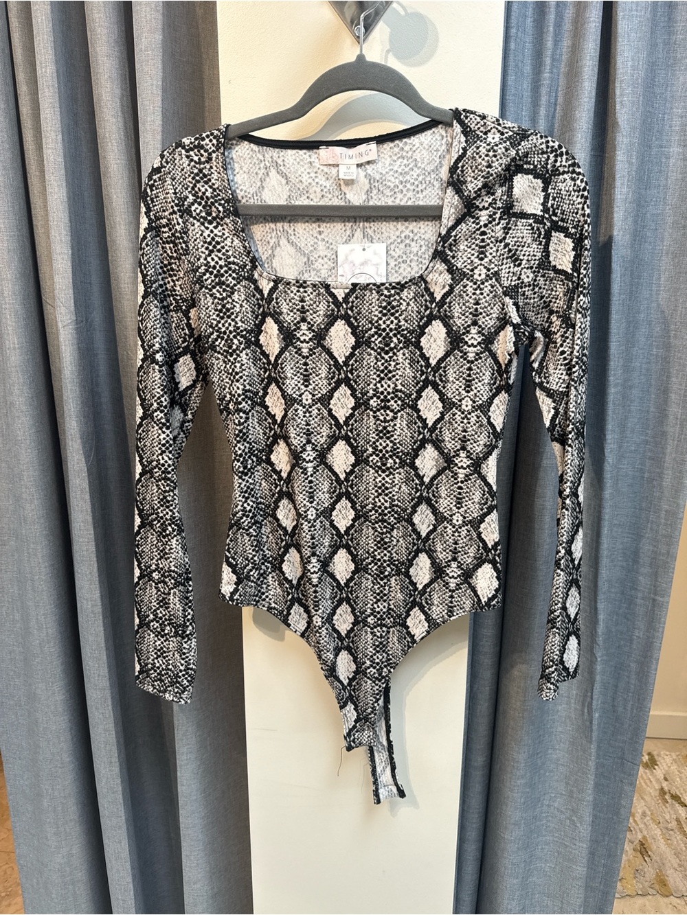 Timing Black & White Snake-Print Long-Sleeve Bodysuit